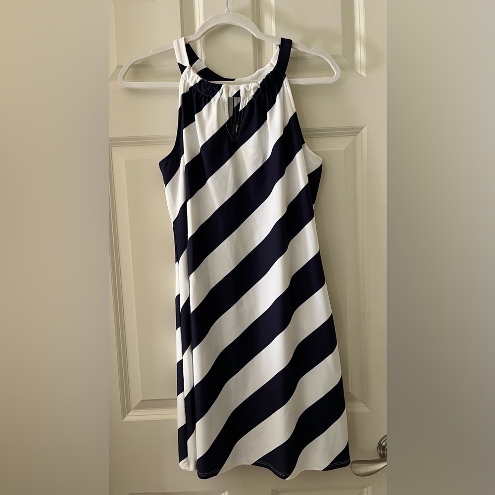 Jude Connally navy & white striped sleeveless Melody dress nylon spandex size S